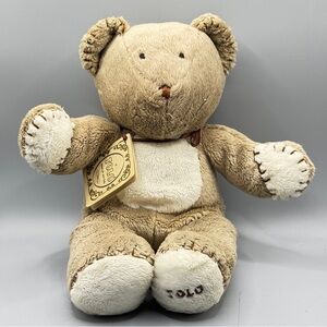 Vintage 2007 Tolo Toys Cuddly Bear Plush Rattle New w/ Tags Beige Collectible